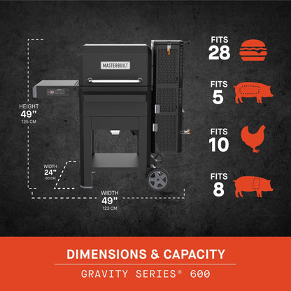 Masterbuilt Gravity Series 600 Digital WiFi Charcoal Grill and Smoker with PIZZA OVEN ATTACHMENT